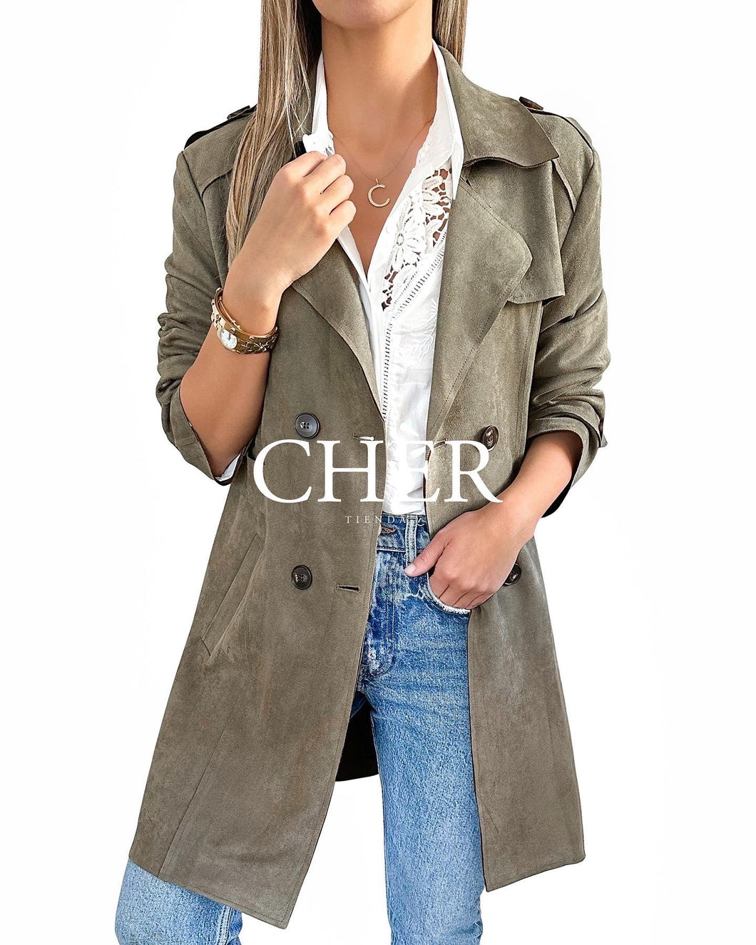 Monpier Suede Coat Olive Green